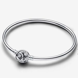 Pandora  Sterling Silver Encircled Clasp Bangle Bracelet With Clear Zirconia .
